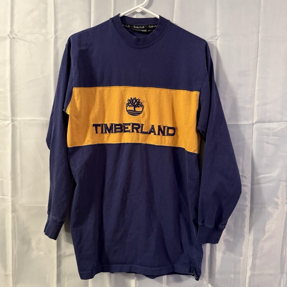 Timberland 1998 Vintage Long Sleeve Top 90s‎ Y2K M Navy Blue Yellow Shirt